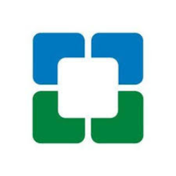 Cleveland Clinic Logo: Two blue squares on top of two green squares with a white square in the middle where they all intersect.